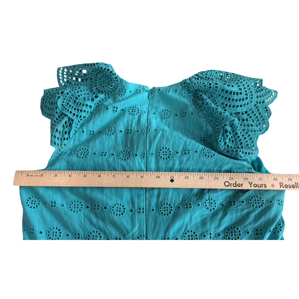 Antonio Melani Turquoise Eyelet Lace Midi Dress S10 Cotton Lined Flutter Sleeve - Picture 9 of 12